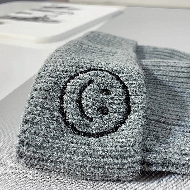 Baby Hat Solid Color Boy Girl Cartoon Smile Embroidery Winter Kids Knitted Hats Children Warm Beanies Child Caps For Babies Neutral Baby Boutique