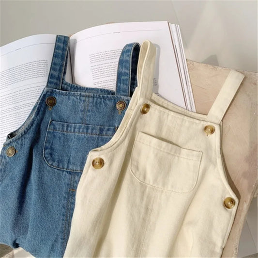 Baby Boy Solid Denim Overalls Child Jean Bib Pants Infant Jumpsuit Children's Clothing Kids Overalls Autumn Girls Outfits Neutral Baby Boutique