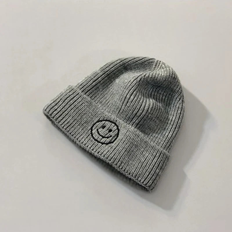 Baby Hat Solid Color Boy Girl Cartoon Smile Embroidery Winter Kids Knitted Hats Children Warm Beanies Child Caps For Babies Neutral Baby Boutique