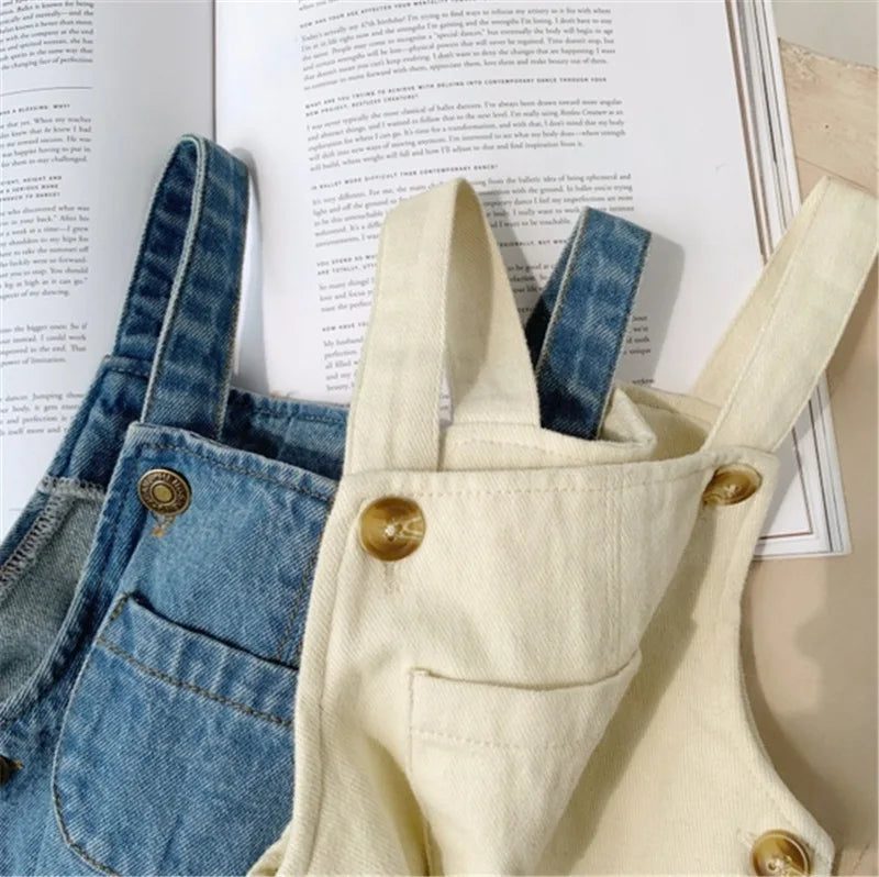 Baby Boy Solid Denim Overalls Child Jean Bib Pants Infant Jumpsuit Children's Clothing Kids Overalls Autumn Girls Outfits Neutral Baby Boutique
