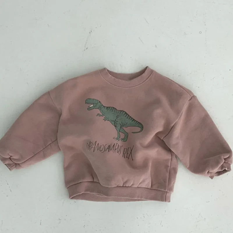 Autumn Kids Hoodies Cool Dinosaur Plus Fleece Children Pullover Comfortable Sweatshirt Neutral Baby Boutique
