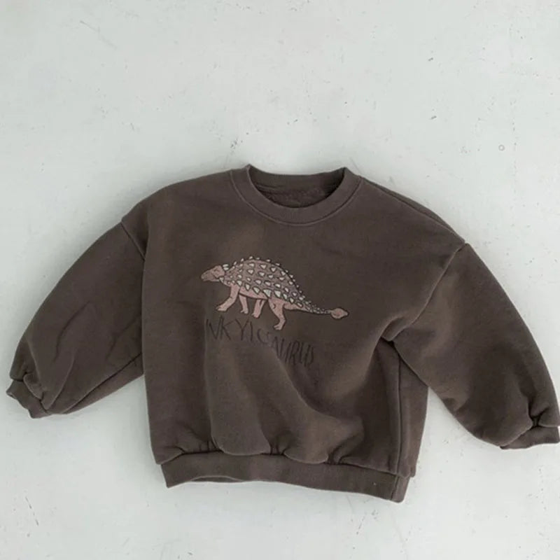 Autumn Kids Hoodies Cool Dinosaur Plus Fleece Children Pullover Comfortable Sweatshirt Neutral Baby Boutique