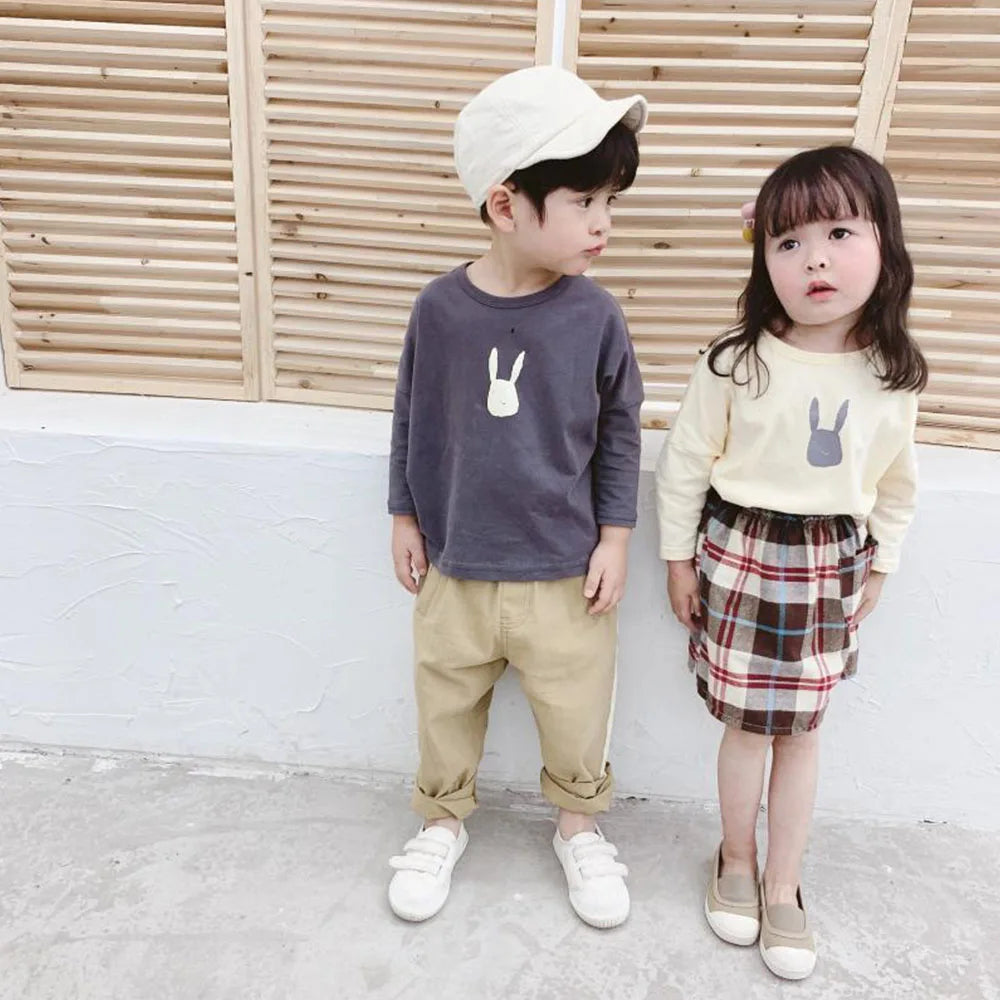 Boys and Girls T-shirt Children's Cartoon Rabbit Shirt Kids Tops Baby Korean Style Long Sleeve Tees 2024 Spring Autumn Clothing Neutral Baby Boutique