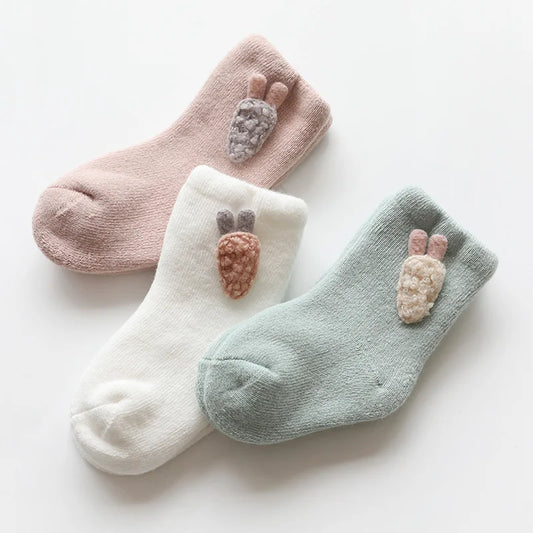 3pairs/set Warm Winter Baby Socks Cute Soft Autumn Newborn Baby Girls Socks Bunny Infant Baby Boy Shoe Socks For Toddler Infants Neutral Baby Boutique