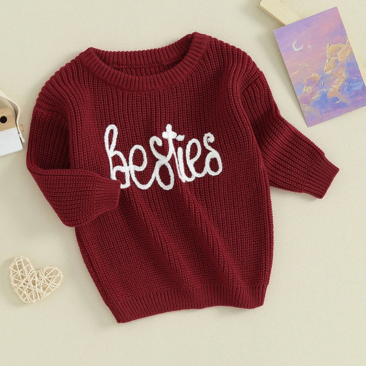 Suefunskry Infant Baby Autumn Winter Sweater, Letter Pattern Jacquard Long Sleeve Round Neck Knitwear Pullover Casual Tops Neutral Baby Boutique