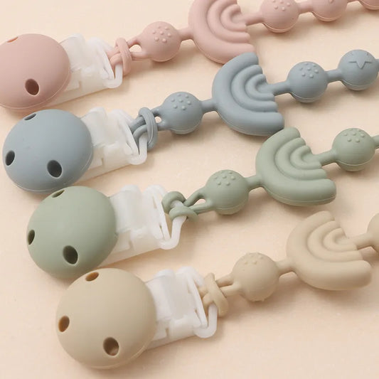 Baby Silicone Pacifier Chain Clip Dummy Nipples Holder Clips BPA Free Babies Teething Chain Toy Gifts For Cute Baby Accessories Neutral Baby Boutique
