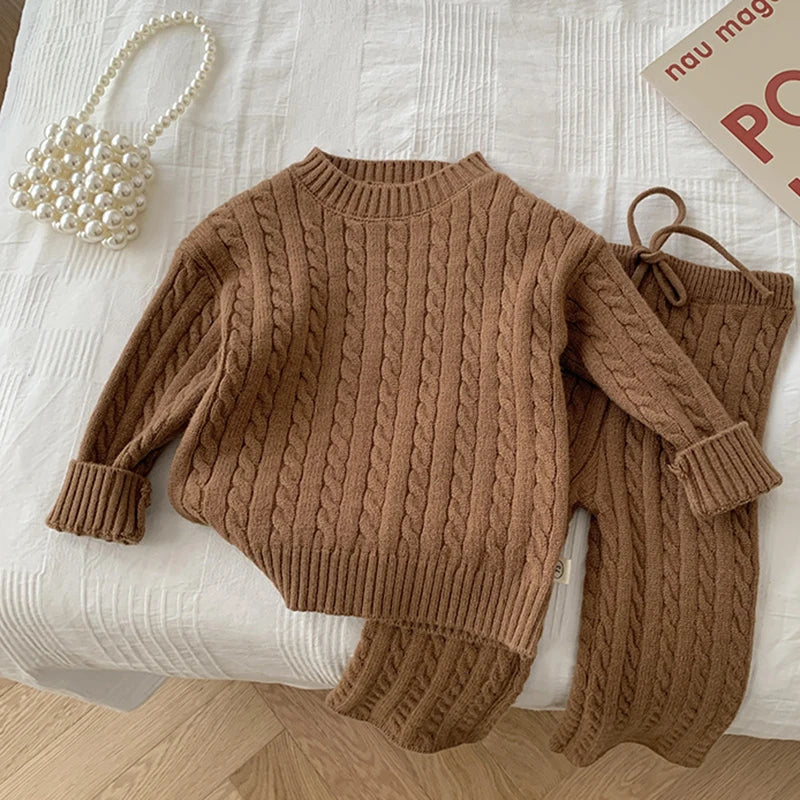 0-4Yrs Baby Clothes Sets Knitted Cotton Autumn Newborn Boy Girl Infant Clothing Tops And Pants Knitted Sweater Baby Pajamas Sets Neutral Baby Boutique