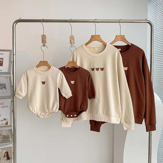 Korean Fashion Parent-child Matching Clothes for Whole Family Sweatshirts Autumn Dad Mom and Daughter Son Clothing Baby Bodsyuit Neutral Baby Boutique