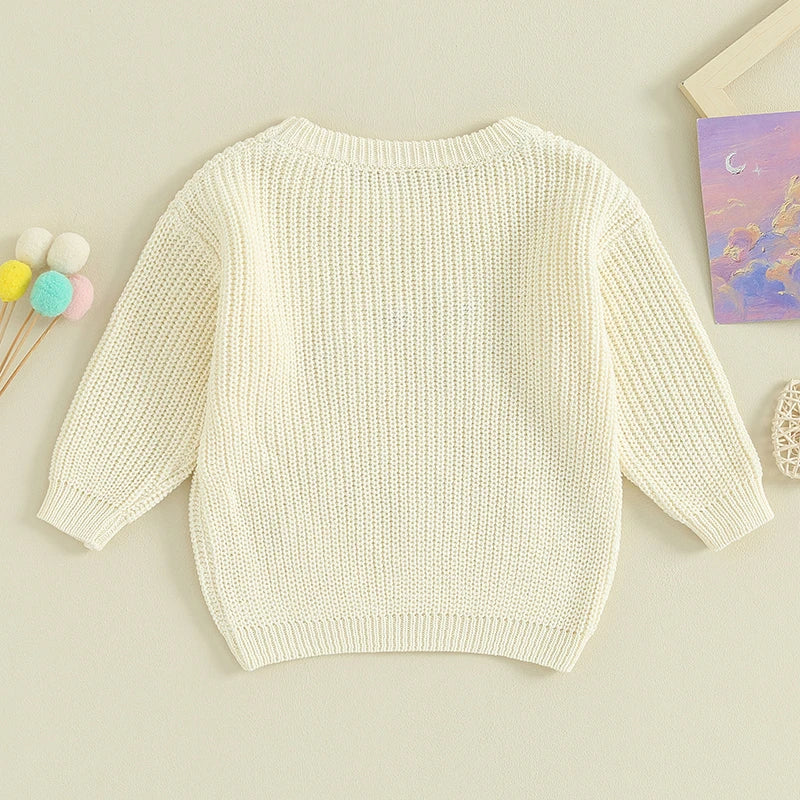 2023-08-18 Lioraitiin 18M-5Y Kids Girls Sweater Letter Embroidery Crew Neck Long Sleeve Pullovers Fall Toddler Clothes Tops Neutral Baby Boutique