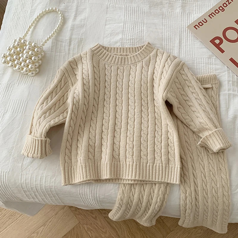 0-4Yrs Baby Clothes Sets Knitted Cotton Autumn Newborn Boy Girl Infant Clothing Tops And Pants Knitted Sweater Baby Pajamas Sets Neutral Baby Boutique