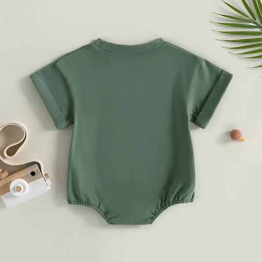 2023 Summer Newborn Baby Boys Girls Casual Rompers Clothes 0-24M Solid Color Cotton Short Sleeve Playsuit Basic Jumpsuits Neutral Baby Boutique
