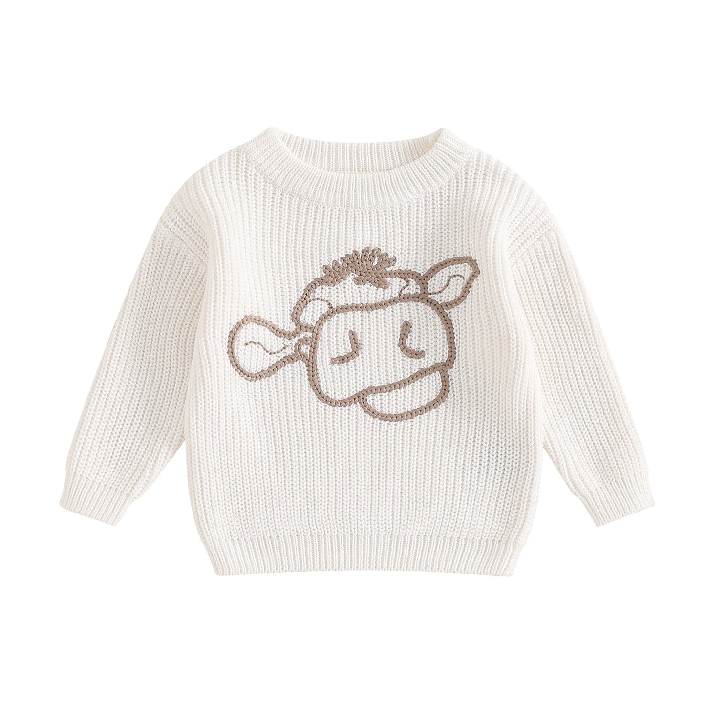 MISOWMNJOY Winter Autumn Sweaters Newborn Infant Knit Wear Long Sleeve Cow Embroidery Knitting Pullovers for Girls Boy Jumpers Neutral Baby Boutique