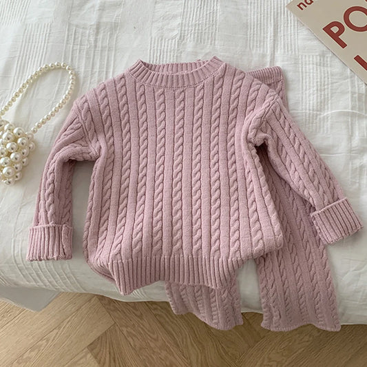 0-4Yrs Baby Clothes Sets Knitted Cotton Autumn Newborn Boy Girl Infant Clothing Tops And Pants Knitted Sweater Baby Pajamas Sets Neutral Baby Boutique