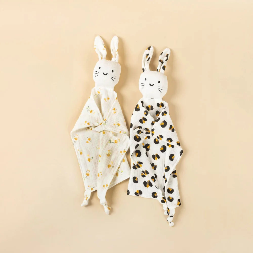 Cute Baby Rattle Bunny Muslin Towel Newborn Soft Cotton Sleeping Dolls Burp Soothing Cloth Blanket Educational Plush Rabbit Neutral Baby Boutique