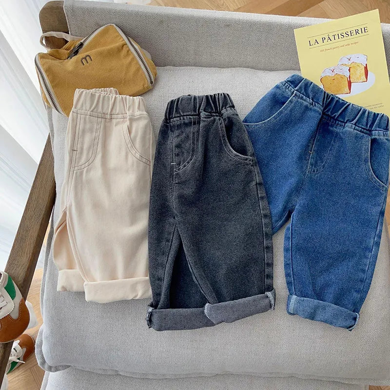 MILANCEL Baby Pants Solid Kids Jeans Casual  Boys Denim Pants Soft  Girls Fashion Trousers Neutral Baby Boutique