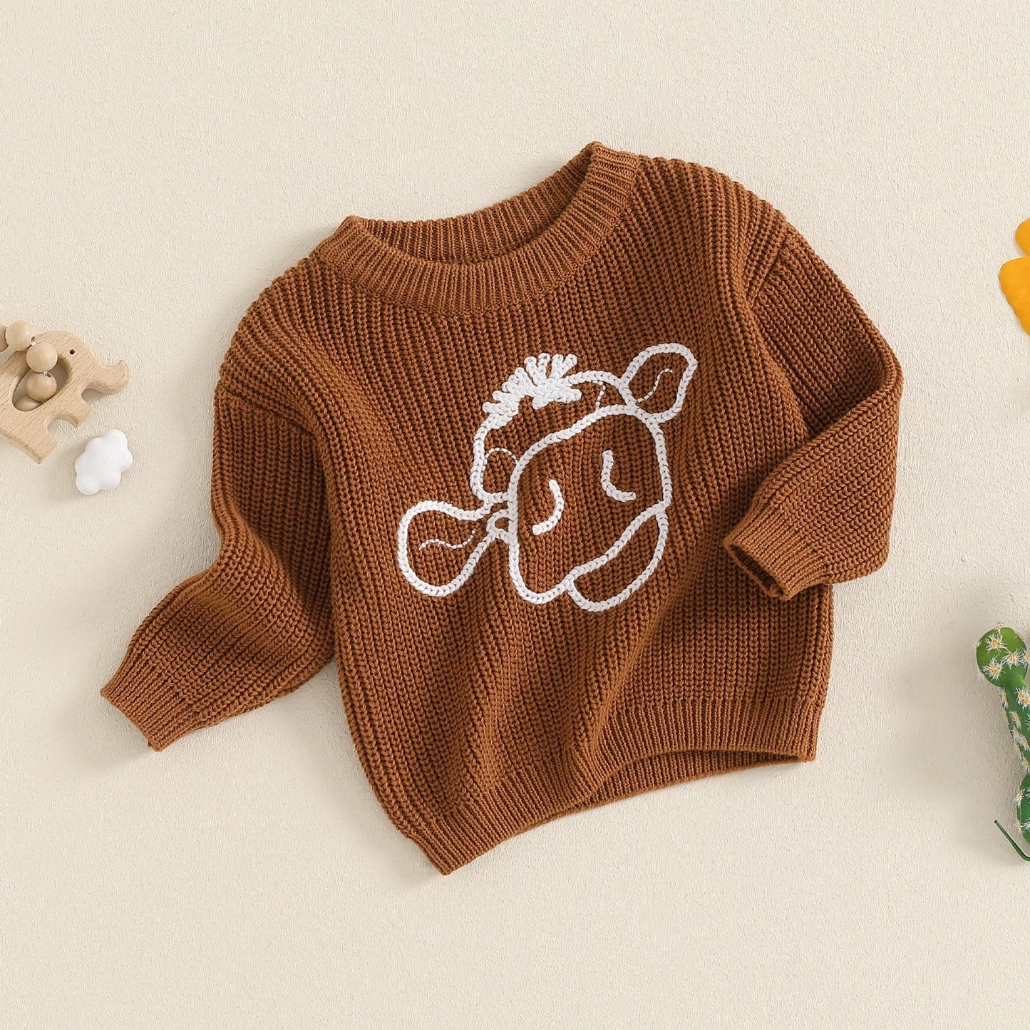 MISOWMNJOY Winter Autumn Sweaters Newborn Infant Knit Wear Long Sleeve Cow Embroidery Knitting Pullovers for Girls Boy Jumpers Neutral Baby Boutique