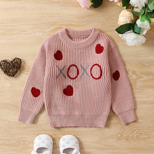 Toddler Kids Baby Girl Valentine s Day Sweater Heart Embroidery Oversized Knitted Sweatshirt Crewneck Pullover Tops Neutral Baby Boutique