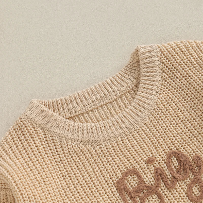 Autumn Winter Toddler Kids Boys Sweaters Newborn Cotton Long Sleeve Letter Embroidery Pullover Loose Knitwear Tops Sweaters Neutral Baby Boutique
