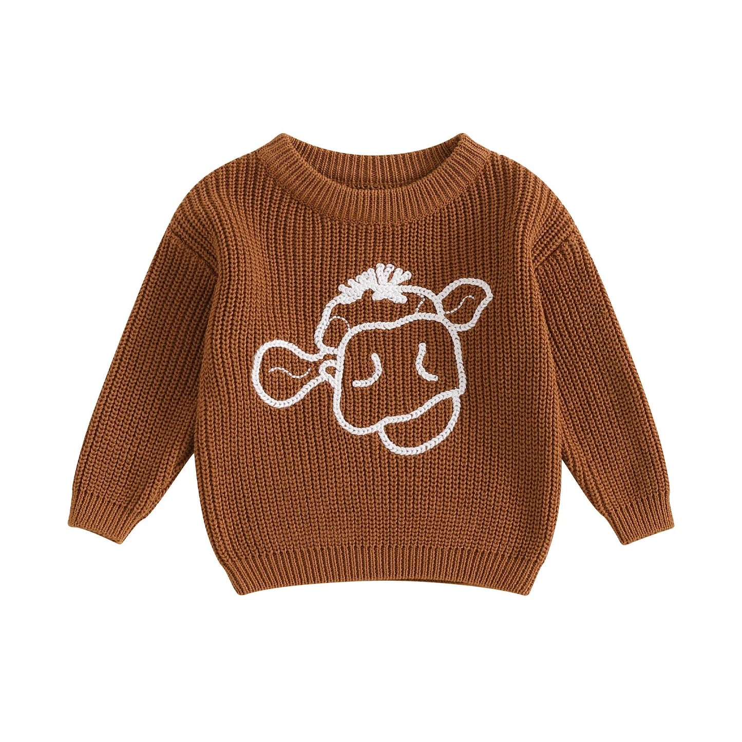 MISOWMNJOY Winter Autumn Sweaters Newborn Infant Knit Wear Long Sleeve Cow Embroidery Knitting Pullovers for Girls Boy Jumpers Neutral Baby Boutique