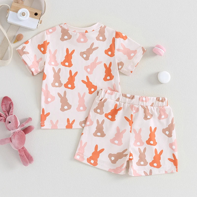 2023-11-21 Lioraitiin Baby Boy Girl Easter Clothes Bunny Shorts Set Short Sleeve Crewneck T-shirt Drawstring Short Summer Outfit Neutral Baby Boutique