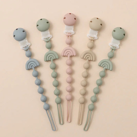 Baby Silicone Pacifier Chain Clip Dummy Nipples Holder Clips BPA Free Babies Teething Chain Toy Gifts For Cute Baby Accessories Neutral Baby Boutique