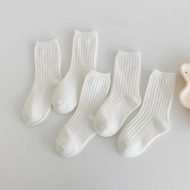 5Pairs/lot Solid Kids Socks Casual Baby Girls Boys Cotton Stripe Autumn Toddler Knitted Children Socks For 1-8Years Neutral Baby Boutique