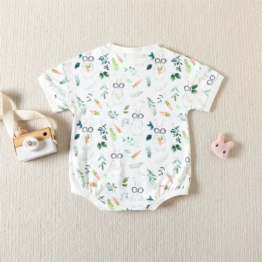 2022-12-20 Lioraitiin 0-24M Baby Boys Girls Easter Bodysuit Short Sleeve Bunny Print Jumpsuit Newborn Clothes Neutral Baby Boutique