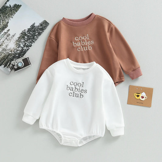 Autumn Newborn Baby Boys Girls Bodysuits Clothes Toddler Kids Embroidery Letter Long Sleeve Sweatshirts Jumpsuits Playsuits Neutral Baby Boutique