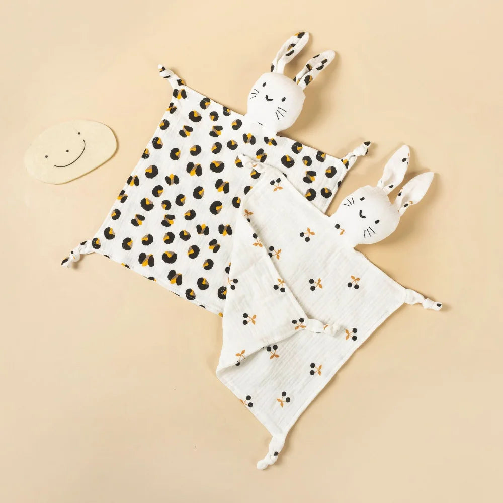 Cute Baby Rattle Bunny Muslin Towel Newborn Soft Cotton Sleeping Dolls Burp Soothing Cloth Blanket Educational Plush Rabbit Neutral Baby Boutique