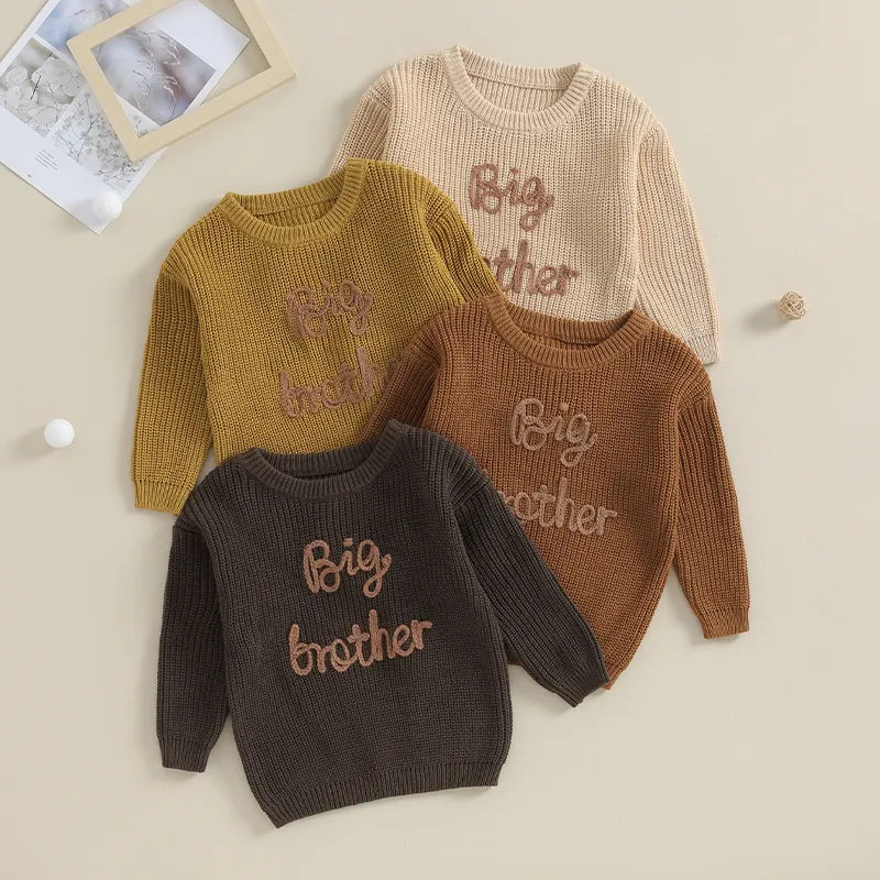 Autumn Winter Toddler Kids Boys Sweaters Newborn Cotton Long Sleeve Letter Embroidery Pullover Loose Knitwear Tops Sweaters Neutral Baby Boutique