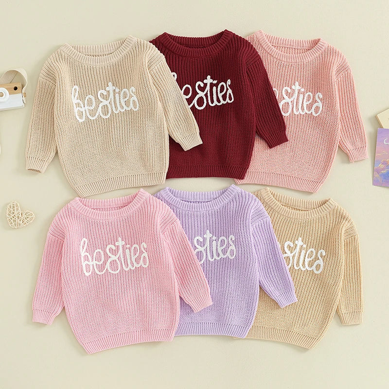 Suefunskry Infant Baby Autumn Winter Sweater, Letter Pattern Jacquard Long Sleeve Round Neck Knitwear Pullover Casual Tops Neutral Baby Boutique