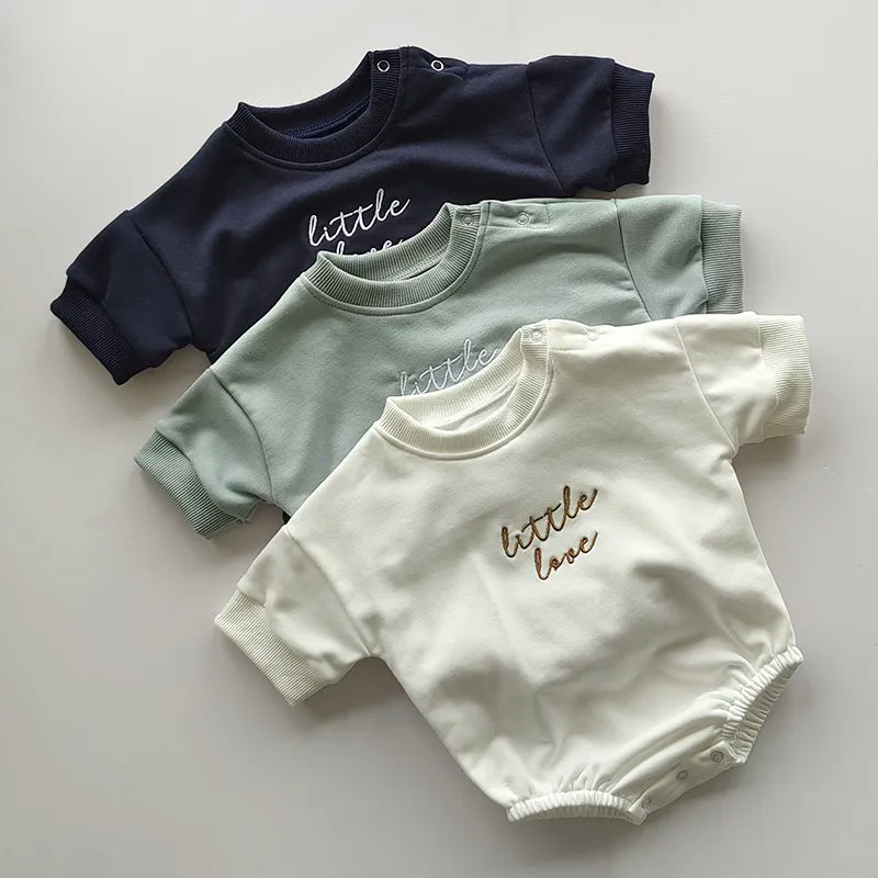 New Born Baby Rompers Love Embroidery Short Sleeve Baby Rompers Children Soft Cotton Jumpsuit One-piece Cute Little Love Romper Neutral Baby Boutique