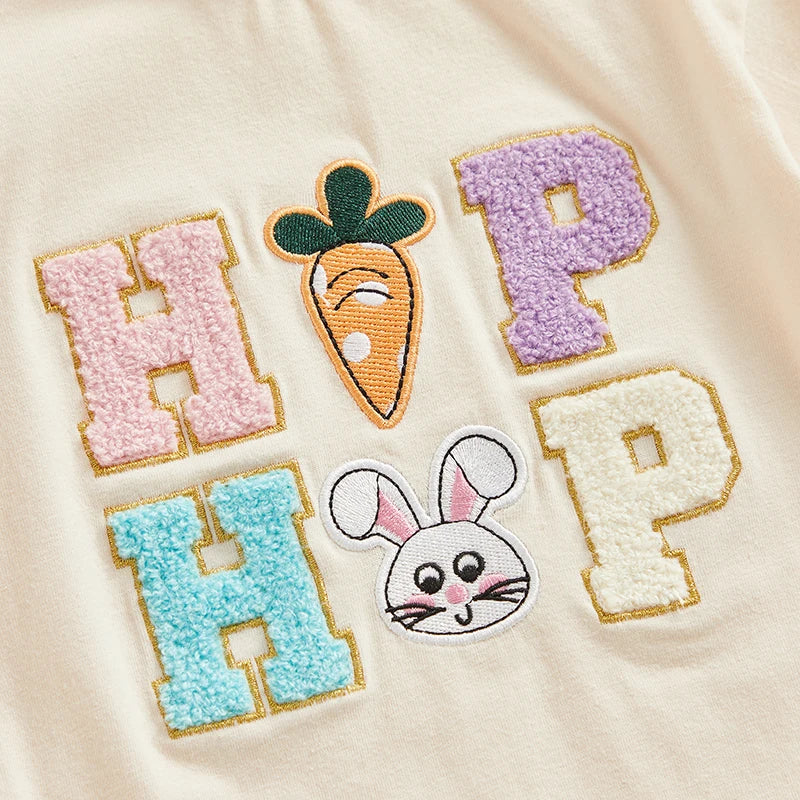 Lioraitiin Infant Baby Girl Boy Easter Rompers Short Sleeve Rabbit Carrot Letter Embroidery Jumpsuits Toddler Casual Clothes Neutral Baby Boutique