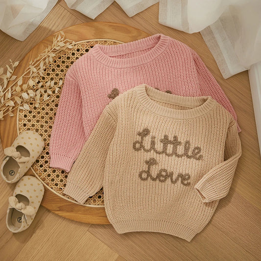 Autumn New Baby Boys Girls Clothes Toddler Kintted Sweater Long Sleeve Crew Neck Letters Winter Warm Crochet Infant Pullover Neutral Baby Boutique