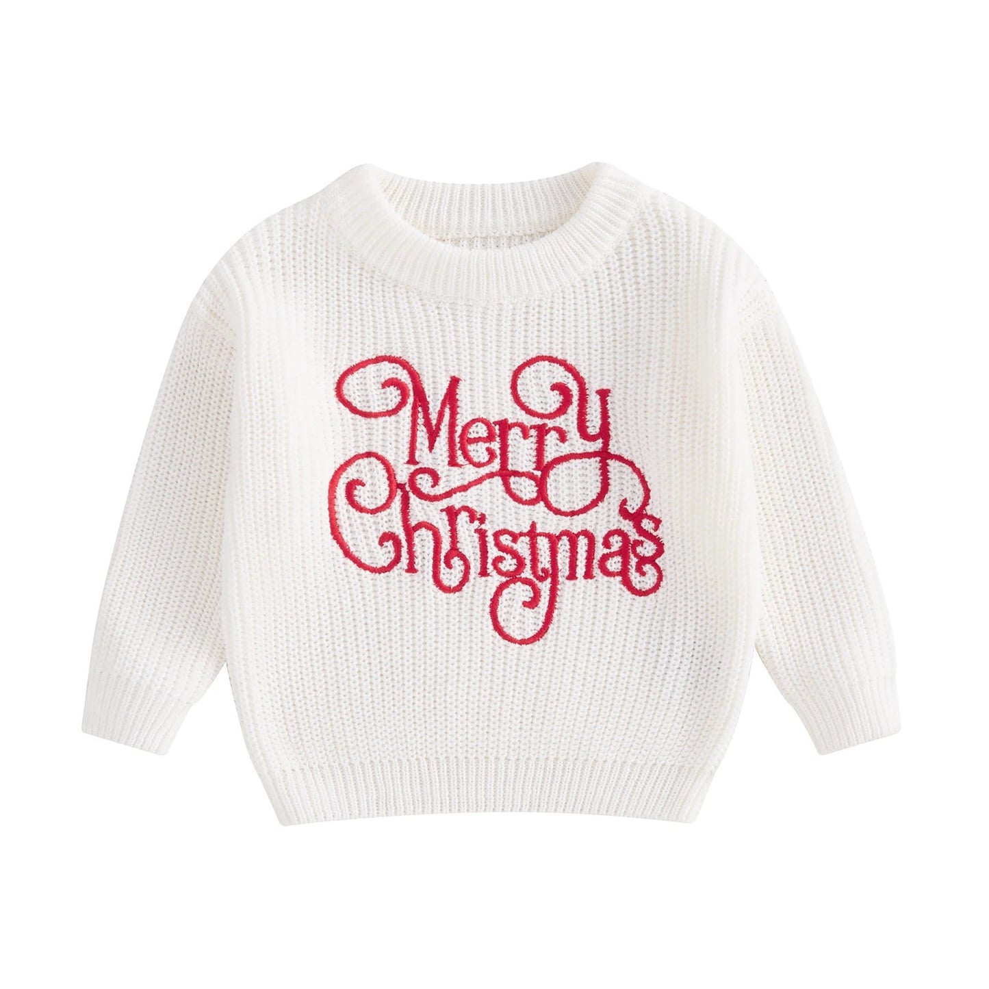MISOWMNJOY Merry Christmas Baby Knit Sweater Winter Warm Boy Girl Jumper Clothes Letter Embroidery Long Sleeve Kid Pullover Tops Neutral Baby Boutique