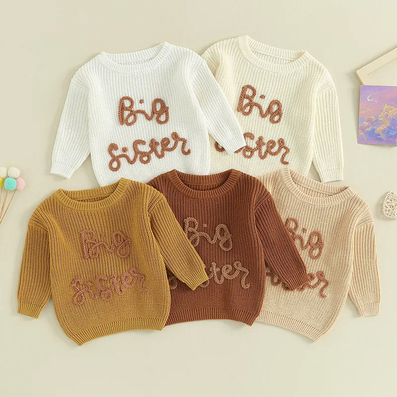 2023-08-18 Lioraitiin 18M-5Y Kids Girls Sweater Letter Embroidery Crew Neck Long Sleeve Pullovers Fall Toddler Clothes Tops Neutral Baby Boutique
