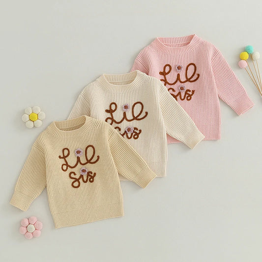2023-07-04 Lioraitiin 0-5T Toddler Baby Girl Boy Chunky Knit Sweater Top Little Sister Matching Outfits Neutral Baby Boutique