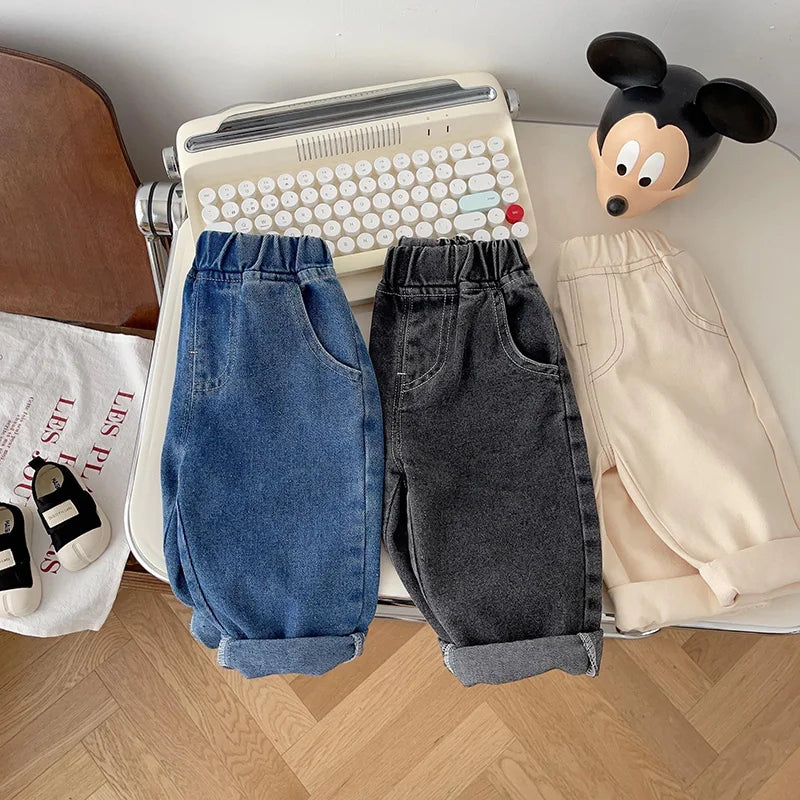 MILANCEL Baby Pants Solid Kids Jeans Casual Boys Denim Pants Soft Girls Fashion Trousers Neutral Baby Boutique
