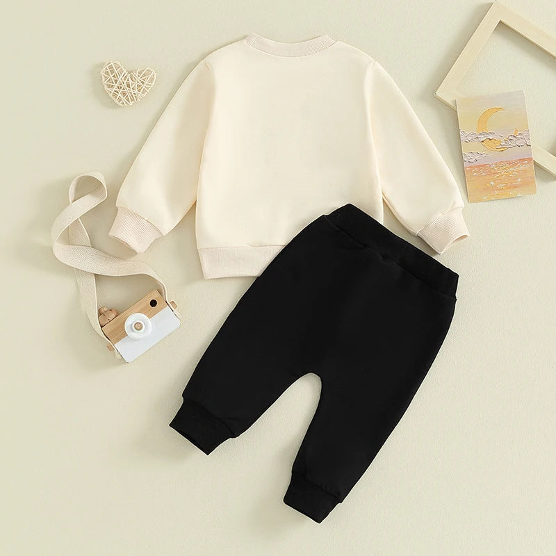 Baby Boys Valentine s Day Outfits Heart Letter Long Sleeve Sweatshirt Solid Color Pants 2Pcs Cute Clothes Set 2023 Neutral Baby Boutique