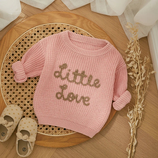 Autumn New Baby Boys Girls Clothes Toddler Kintted Sweater Long Sleeve Crew Neck Letters Winter Warm Crochet Infant Pullover Neutral Baby Boutique