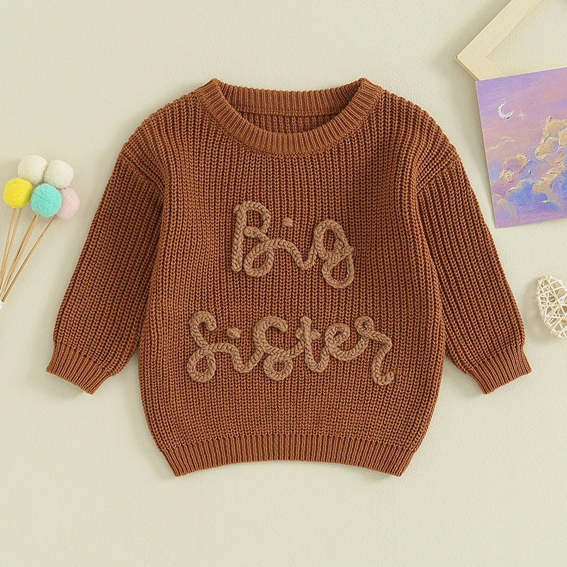 2023-08-18 Lioraitiin 18M-5Y Kids Girls Sweater Letter Embroidery Crew Neck Long Sleeve Pullovers Fall Toddler Clothes Tops Neutral Baby Boutique