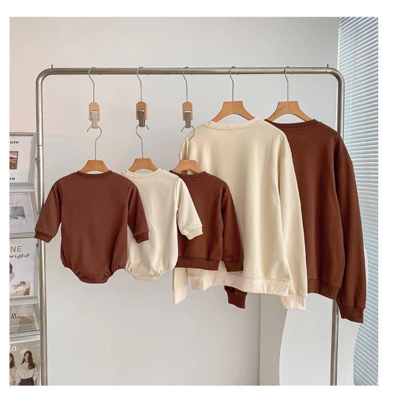 Korean Fashion Parent-child Matching Clothes for Whole Family Sweatshirts Autumn Dad Mom and Daughter Son Clothing Baby Bodsyuit Neutral Baby Boutique