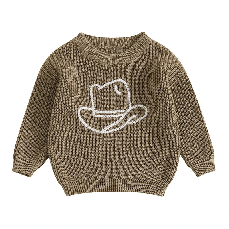 Toddler Baby Girl and Boy Sweater Hat Embroidery Long Sleeve Pullover 2024 Fall Winter Kids Clothes Newborn Boy Girl Jumpers Top Neutral Baby Boutique