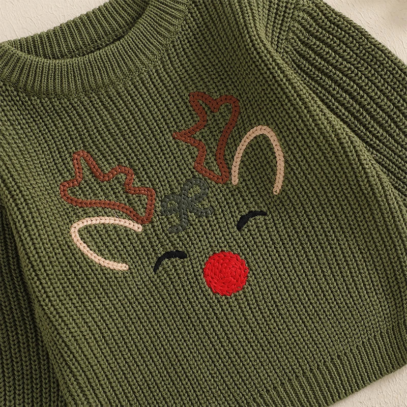 Newborn Baby Girls Boy Sweater Reindeer Embroidery Long Sleeve Pullover 2024 Fall Winter Baby Clothes Christmas Jumpers Top Neutral Baby Boutique