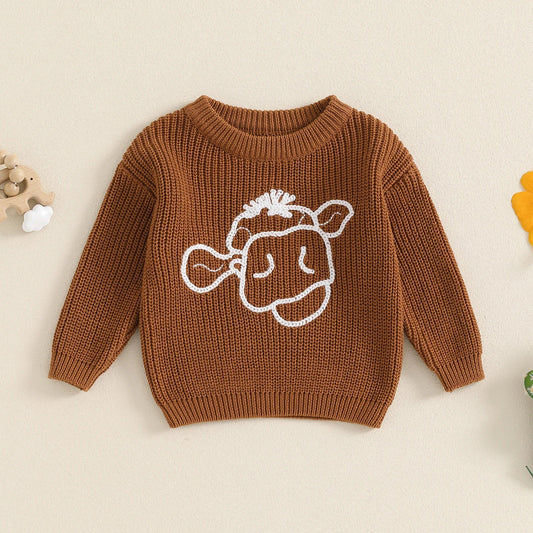 MISOWMNJOY Winter Autumn Sweaters Newborn Infant Knit Wear Long Sleeve Cow Embroidery Knitting Pullovers for Girls Boy Jumpers Neutral Baby Boutique