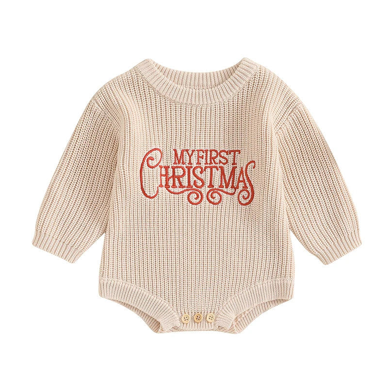 Newborn Baby Girl Boy Christmas Outfit Sweater Oversized Knitted Sweatshirt Romper Infant Warm Fall Winter Clothes Neutral Baby Boutique