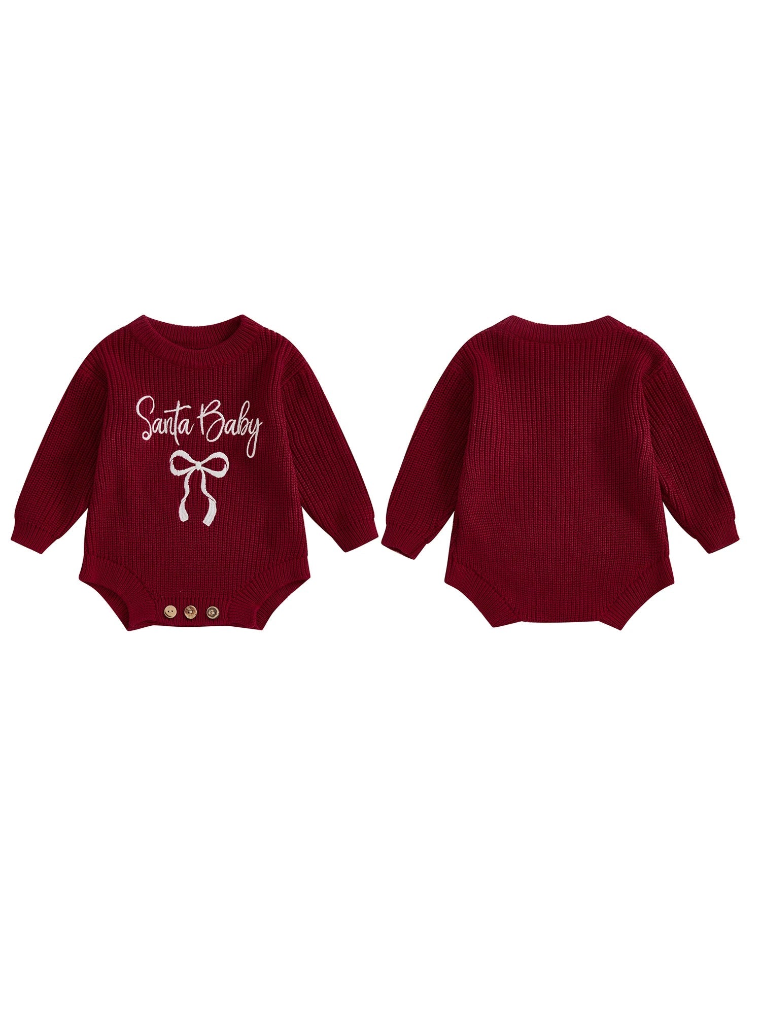Pudcoco Baby Girl Christmas Romper Loose Fit Letter Bow Embroidery Ribbed Long Sleeve Infant Winter Sweater Neutral Baby Boutique