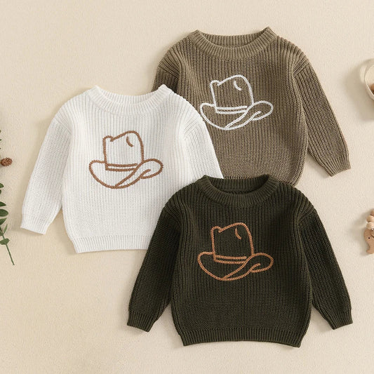 Toddler Baby Girl and Boy Sweater Hat Embroidery Long Sleeve Pullover 2024 Fall Winter Kids Clothes Newborn Boy Girl Jumpers Top Neutral Baby Boutique