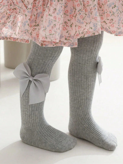 0-16Y Kids Tights with Side Bownots, Children's Cute Striped Knit Leggings Baby Girls Soft Stockings Anty-Slip Pants for Toddlers Neutral Baby Boutique