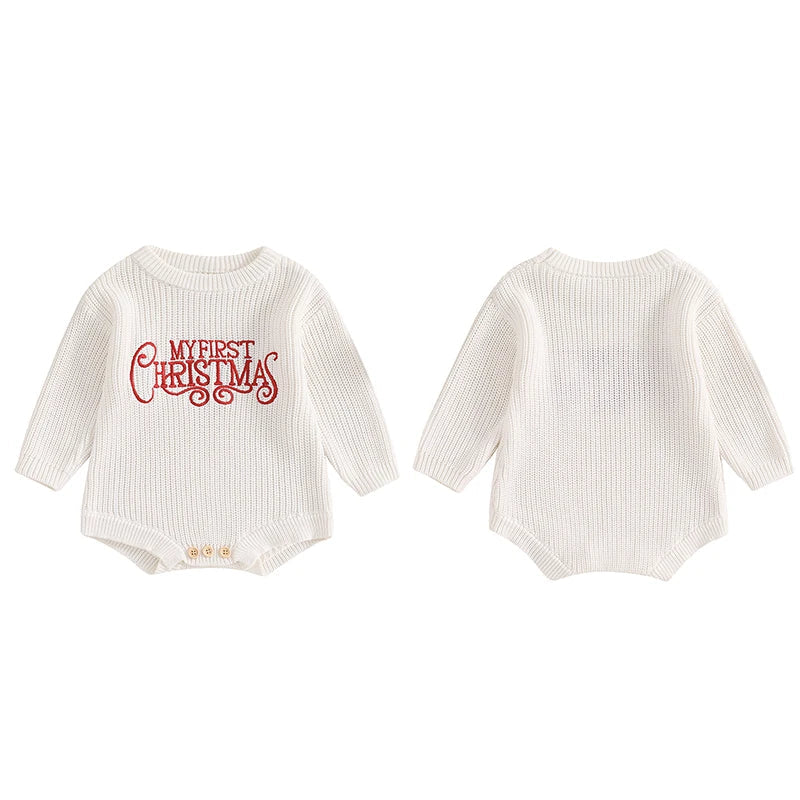 Newborn Baby Girl Boy Christmas Outfit Sweater Oversized Knitted Sweatshirt Romper Infant Warm Fall Winter Clothes Neutral Baby Boutique